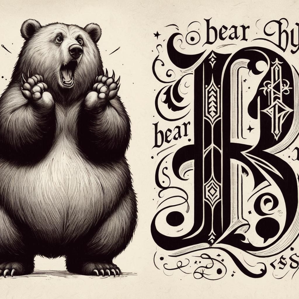 Calligraphic "BEAR" with Grizzly Portrait Sketch
