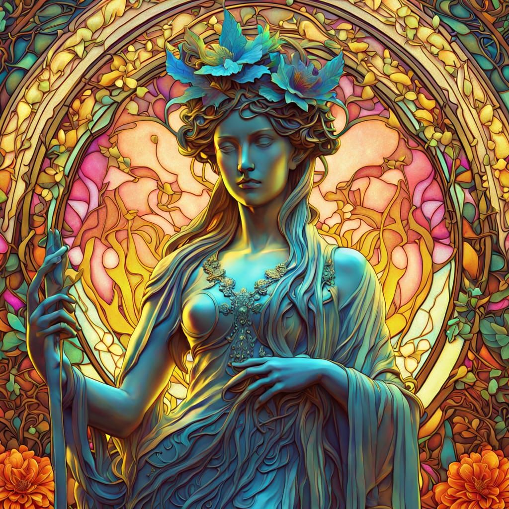 Art Nouveau Statue of Satureya with Holographic Shimmer