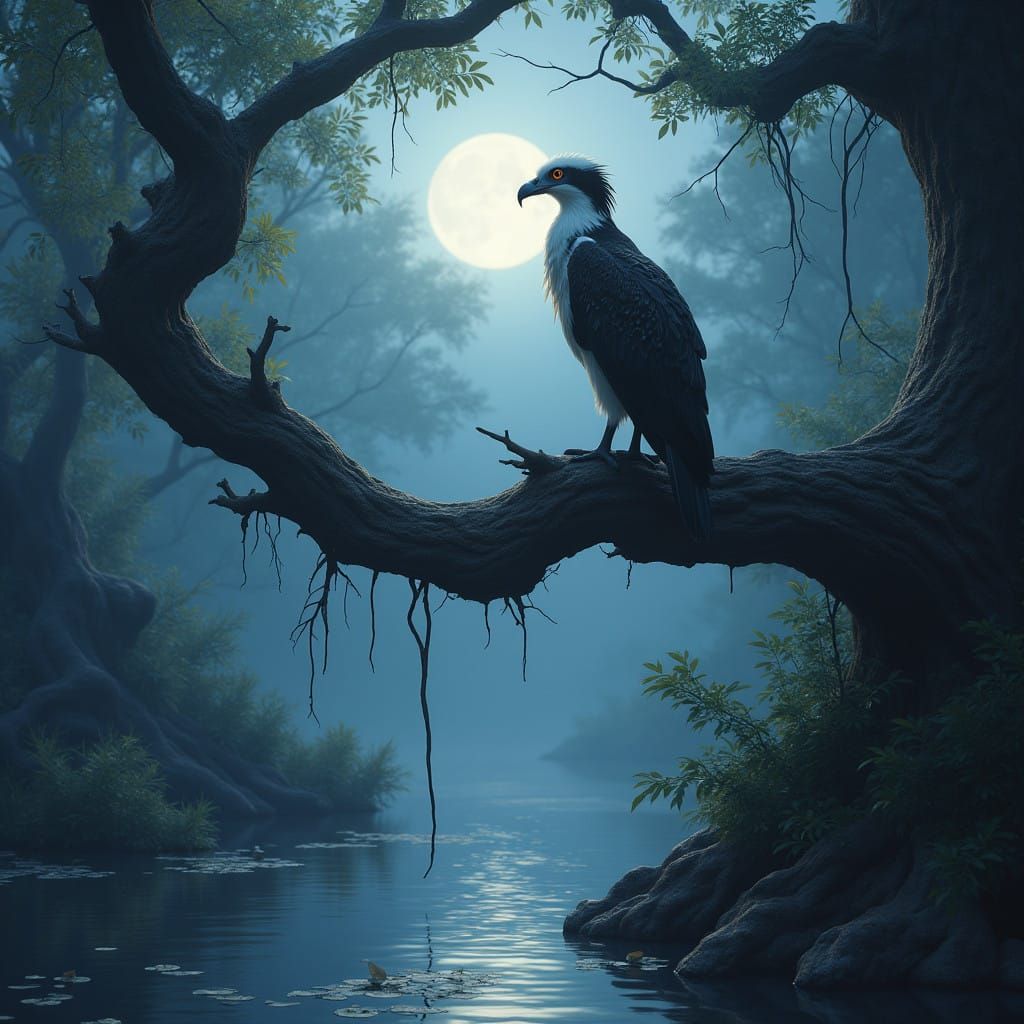 Majestic Osprey Reigns Supreme in Mystical, Moonlit Realm