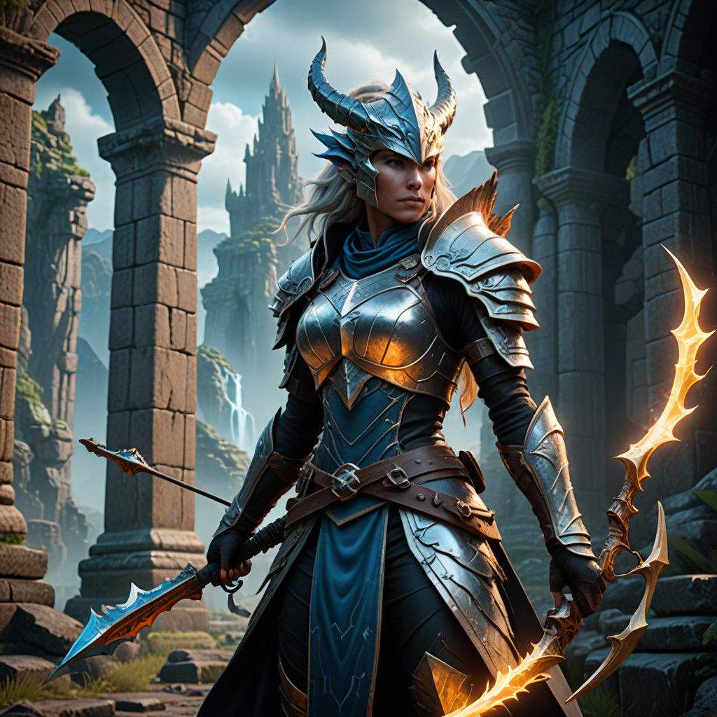 Majestic White Dragonborn Ranger Wields Lightning Bow Amidst...