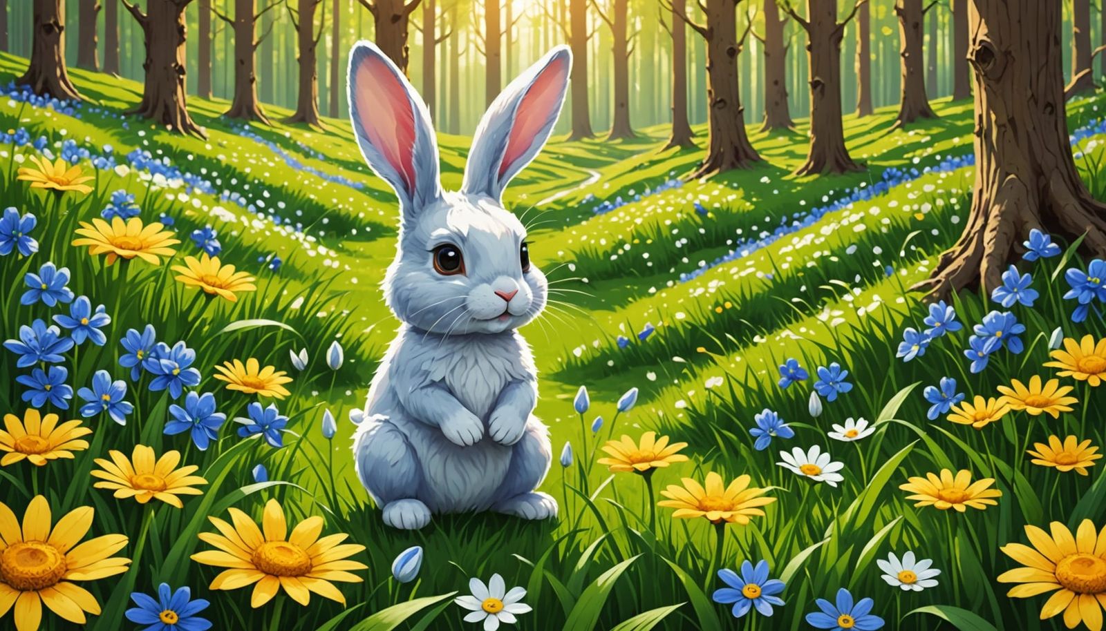 Bunny's Fun Day: Woodland Scene in 3D Anime Style