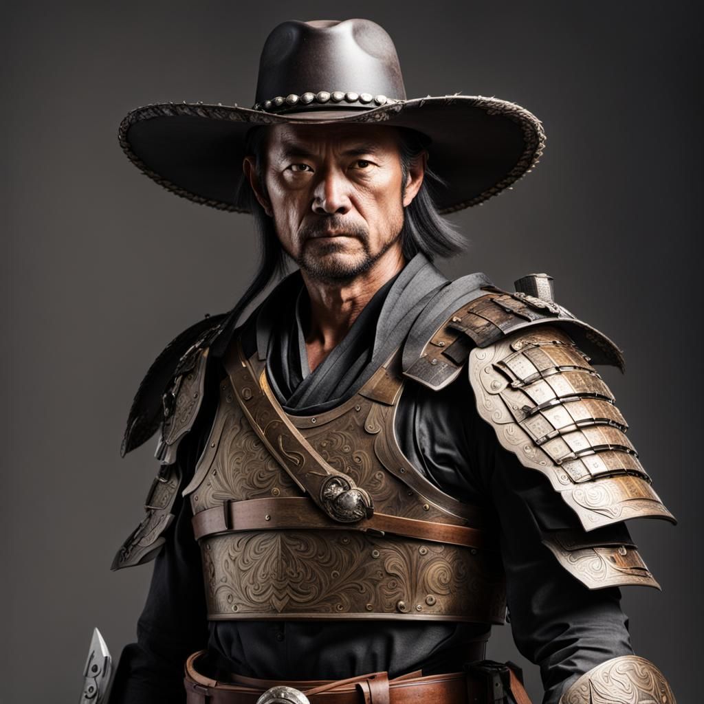 Samurai Cowboy with Revolver in Armor