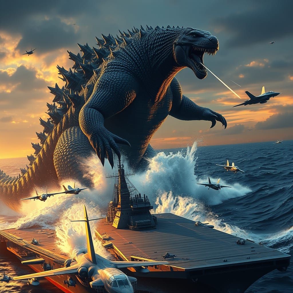 Godzilla-Like Kaiju Battles Modern Naval Fleet in Pacific St...