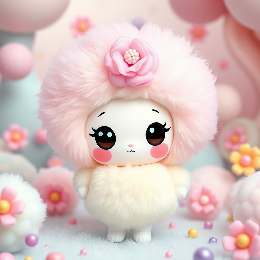 Pastel Kawaii Character in Whimsical Fantasy Setting