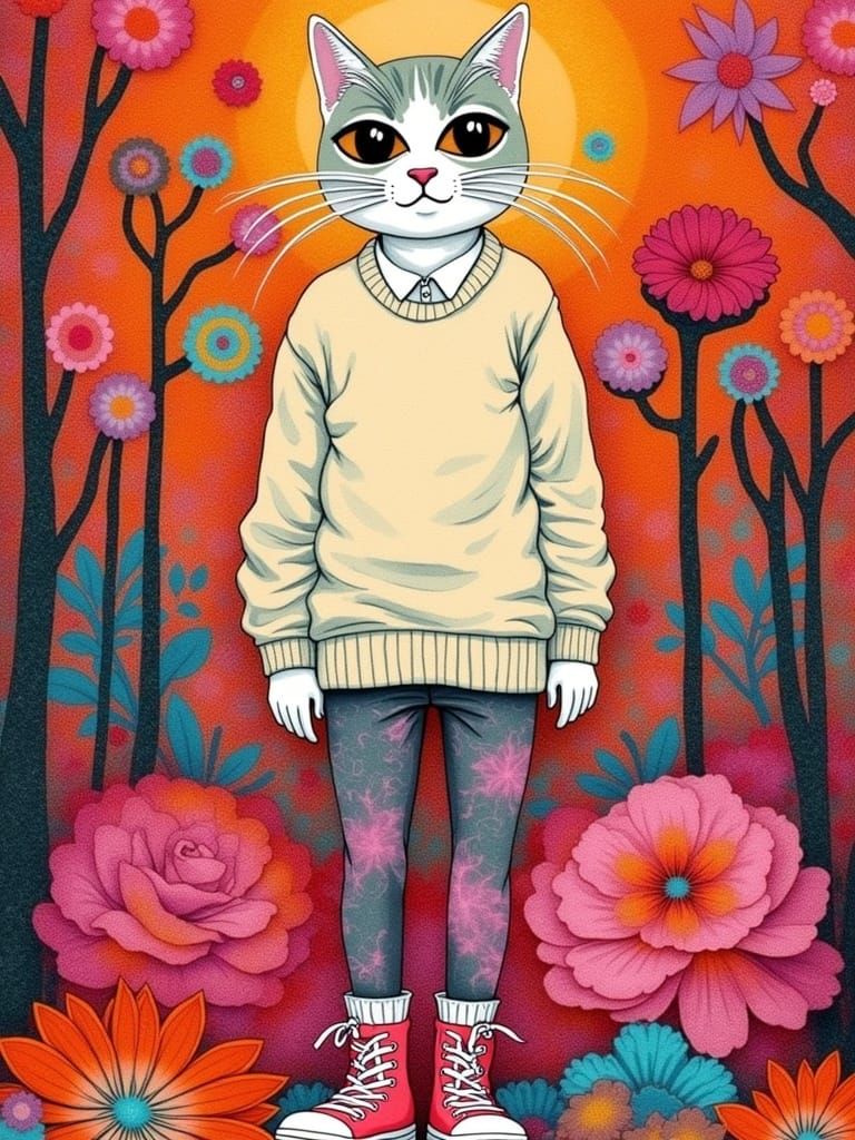 Cat in a rose garden