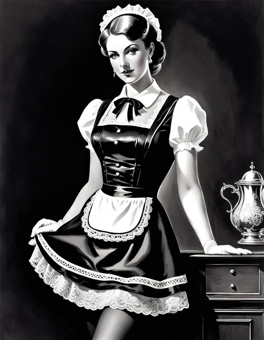 Dreamy Etching of a Naughty French Maid