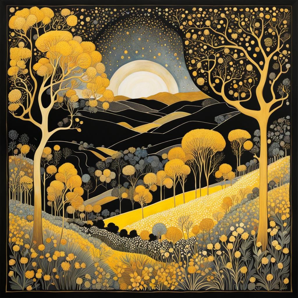 Futuristic Spring Landscape in Yellow and Black