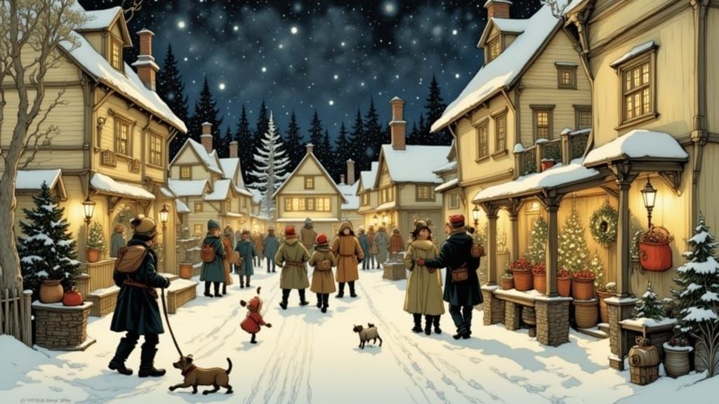 Festive Swedish Christmas Scene: Nostalgic Painting