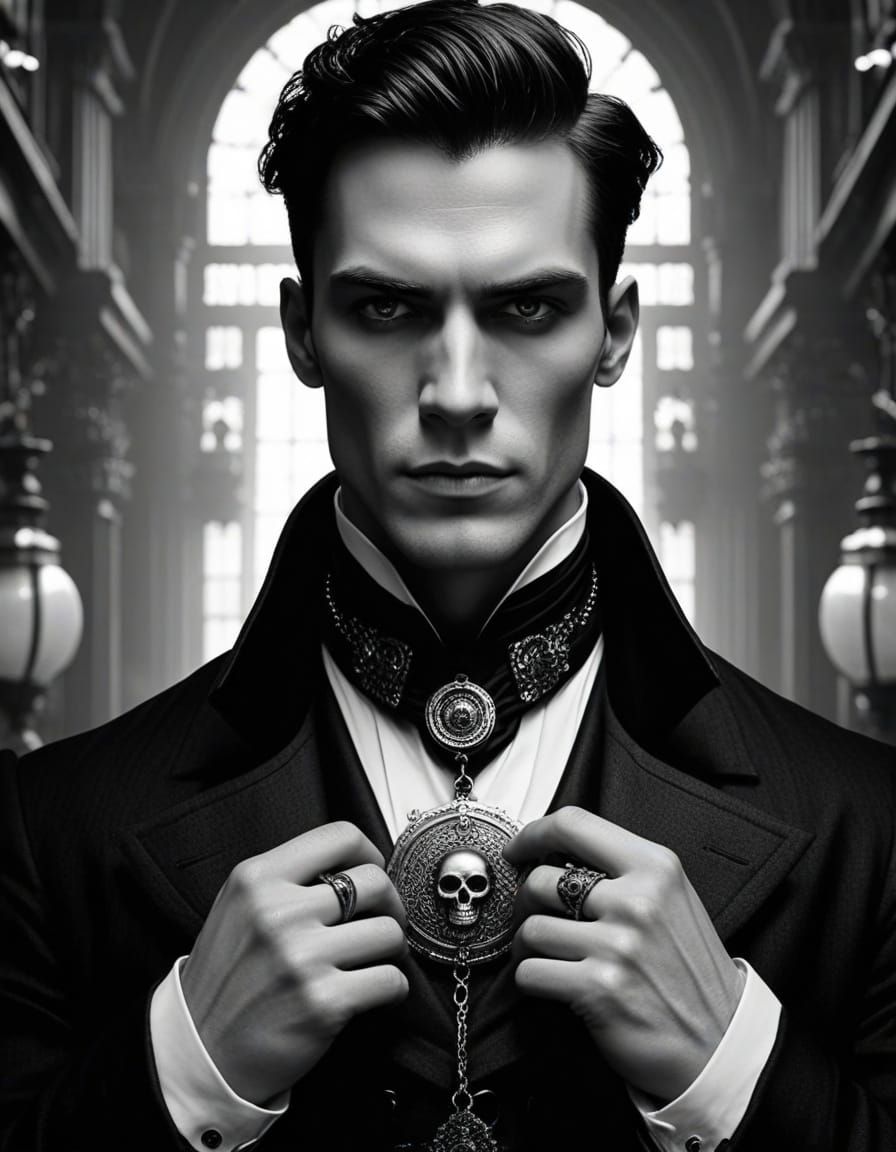 Steampunk Aristocrat: A Mesmerizing Black and White Portrait
