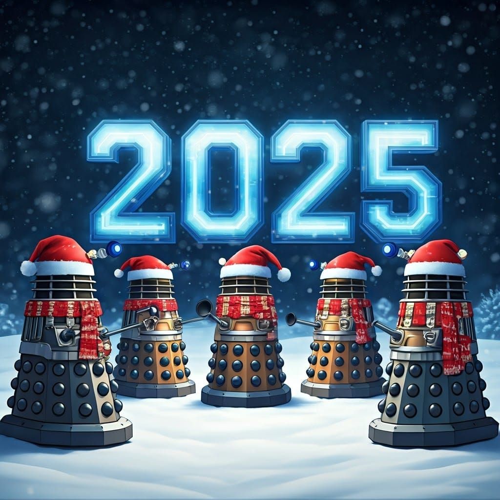 Futuristic Christmas Daleks Surround Metallic Countdown Cloc...