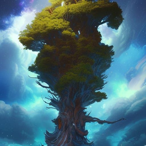 Uprooted Tree Floats in Space: Cosmic Concept Art