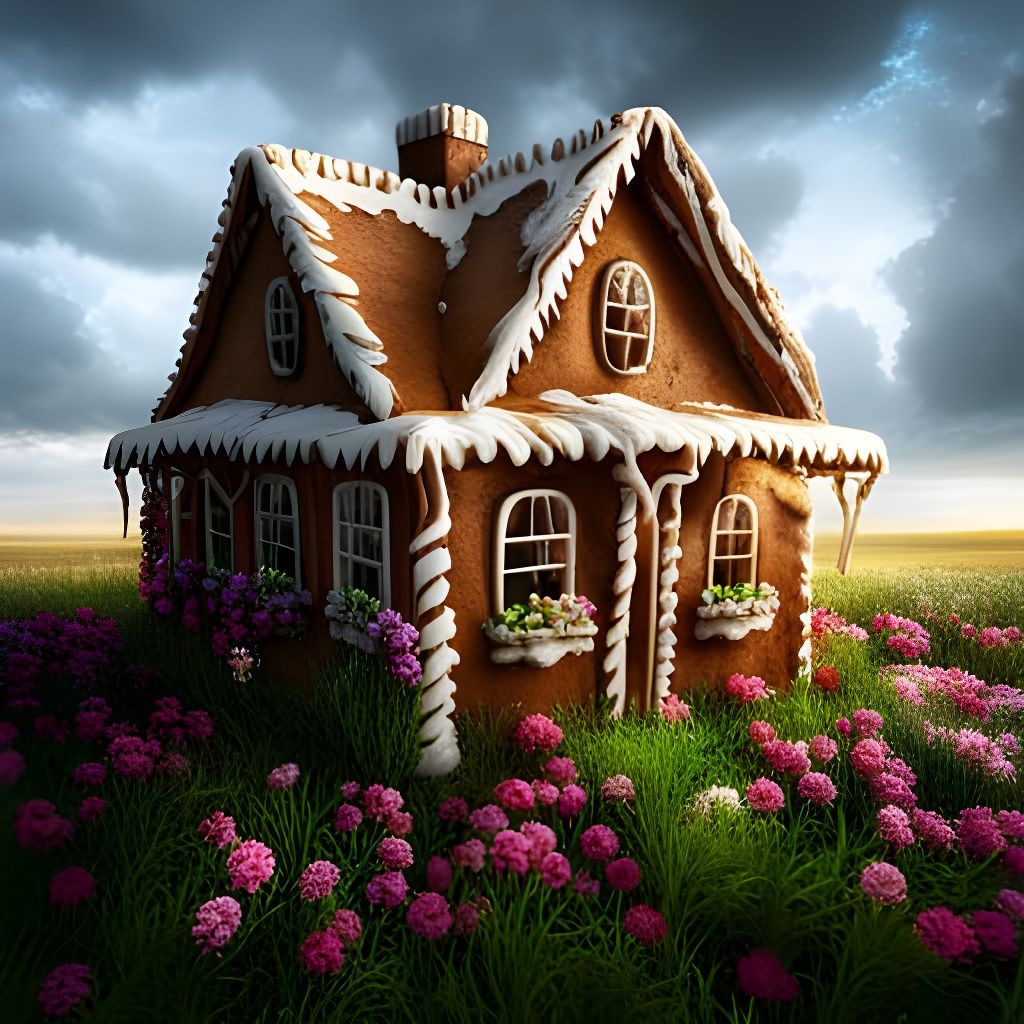 Decomposing Gingerbread House in Spring, Digital Painting