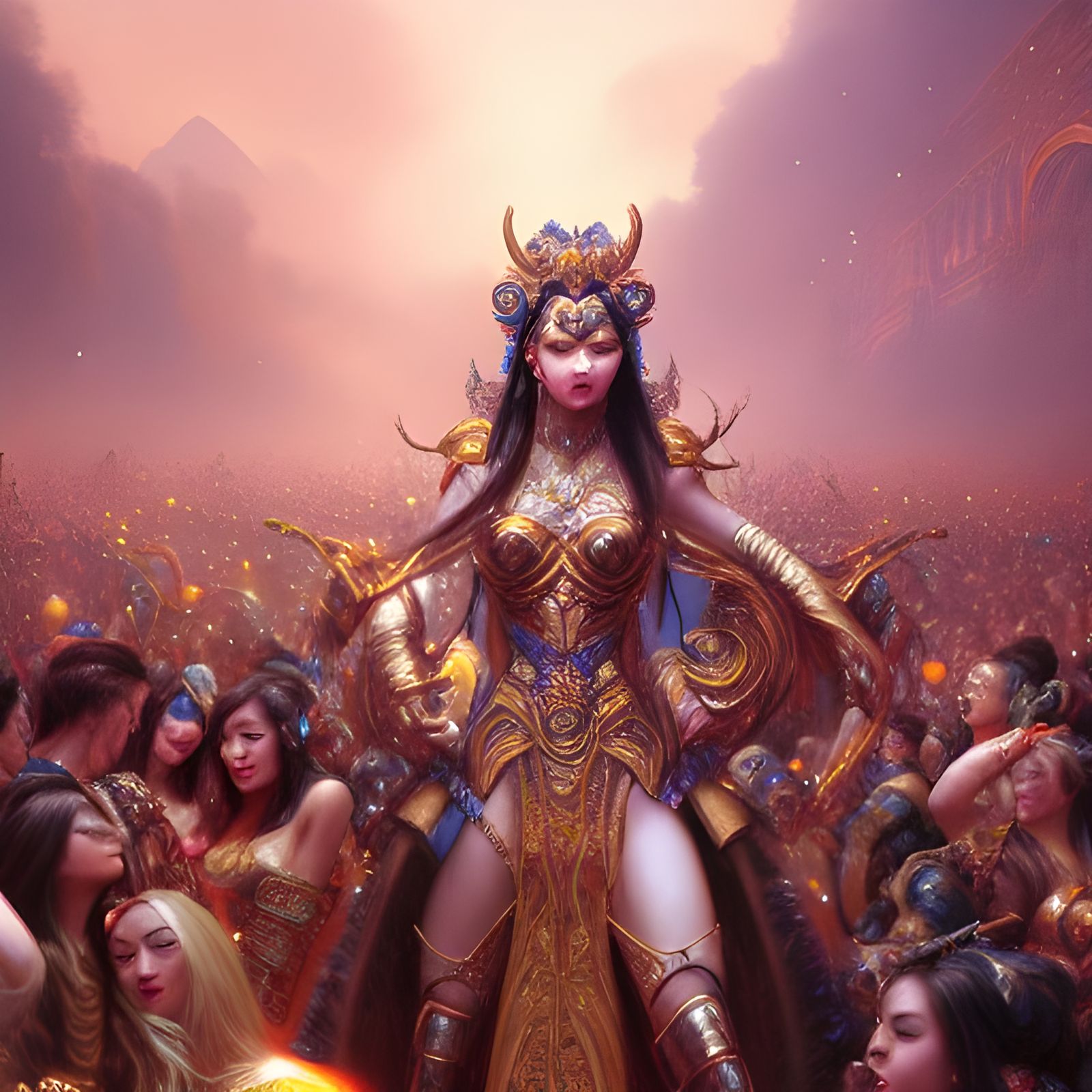 Epic Warrior Celebration Rendered in Digital Art Style