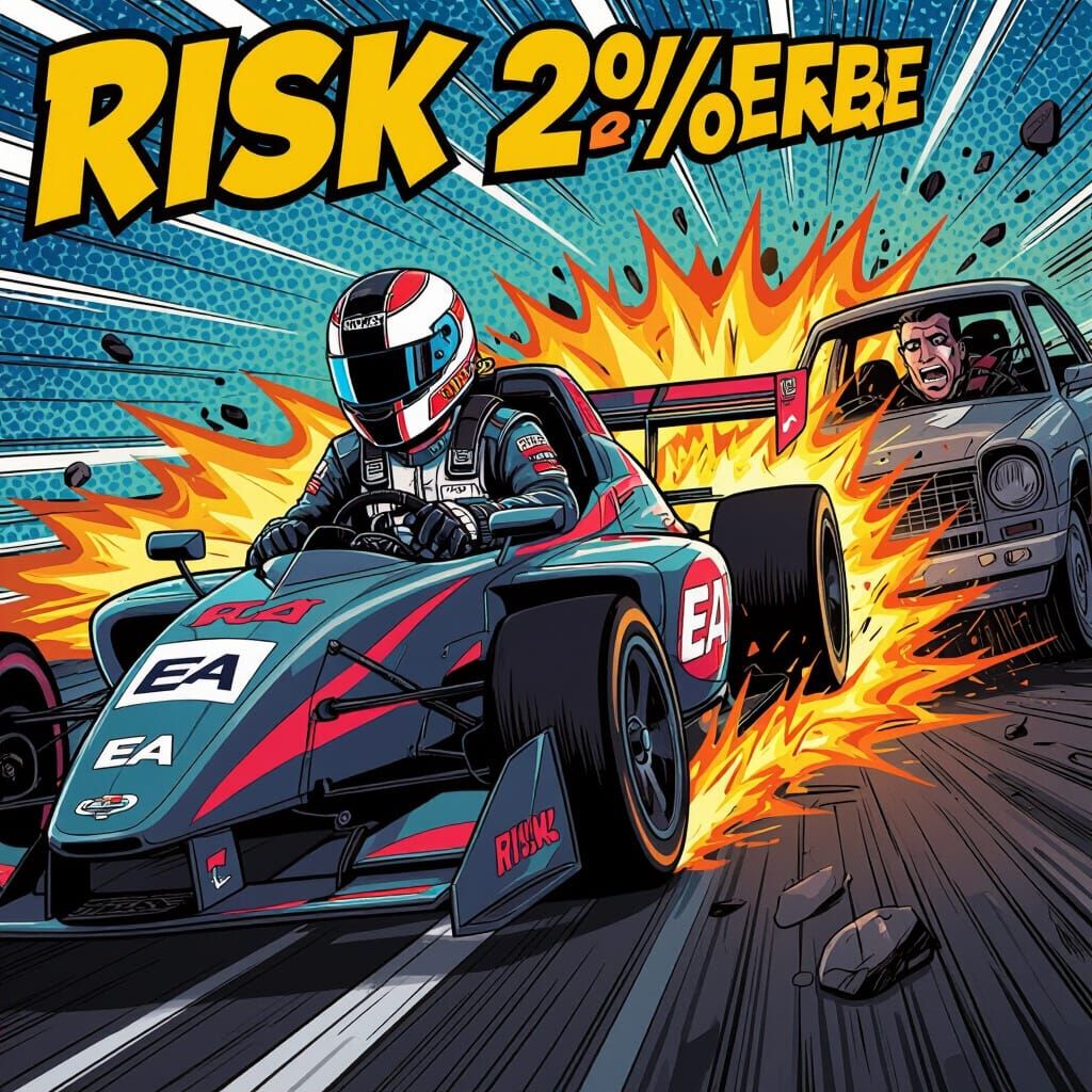 Trader's Fiery Race: Comic Book Style Stock Market Crash