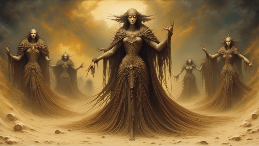Alien Shamans Conjure Sandstorm in Dynamic Concept Art