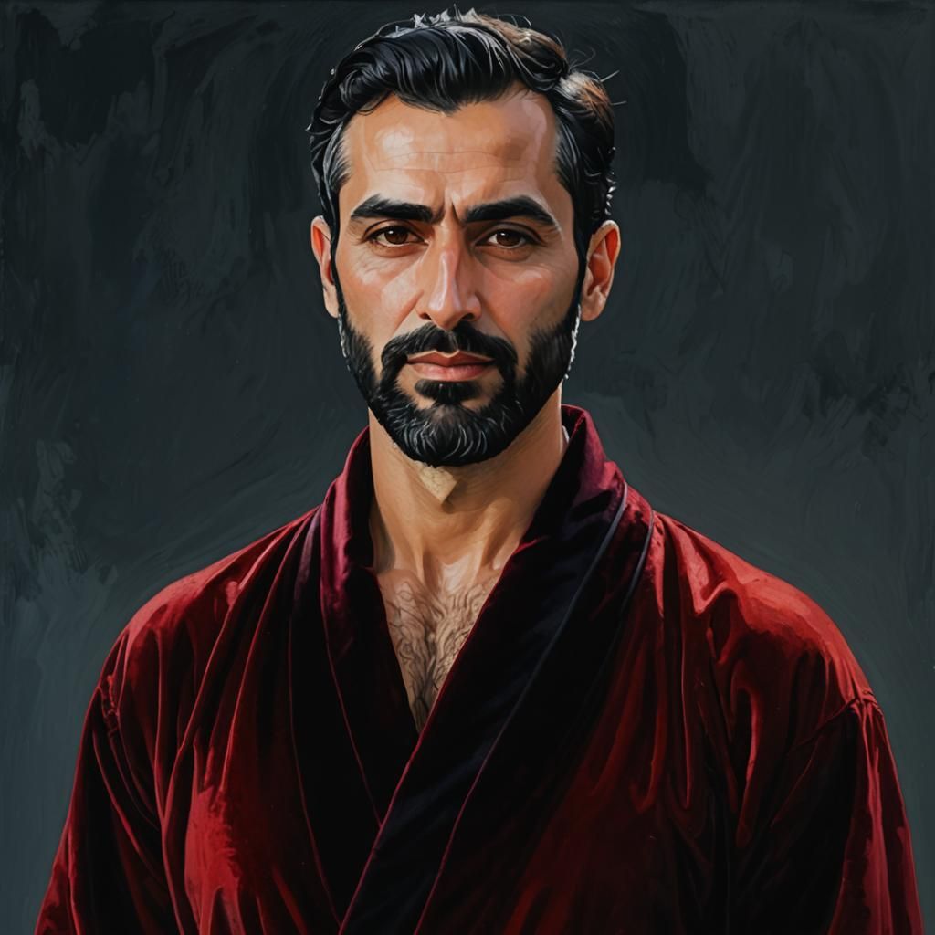 Iranian Man in Red Robe, Neo-Impressionist Portrait