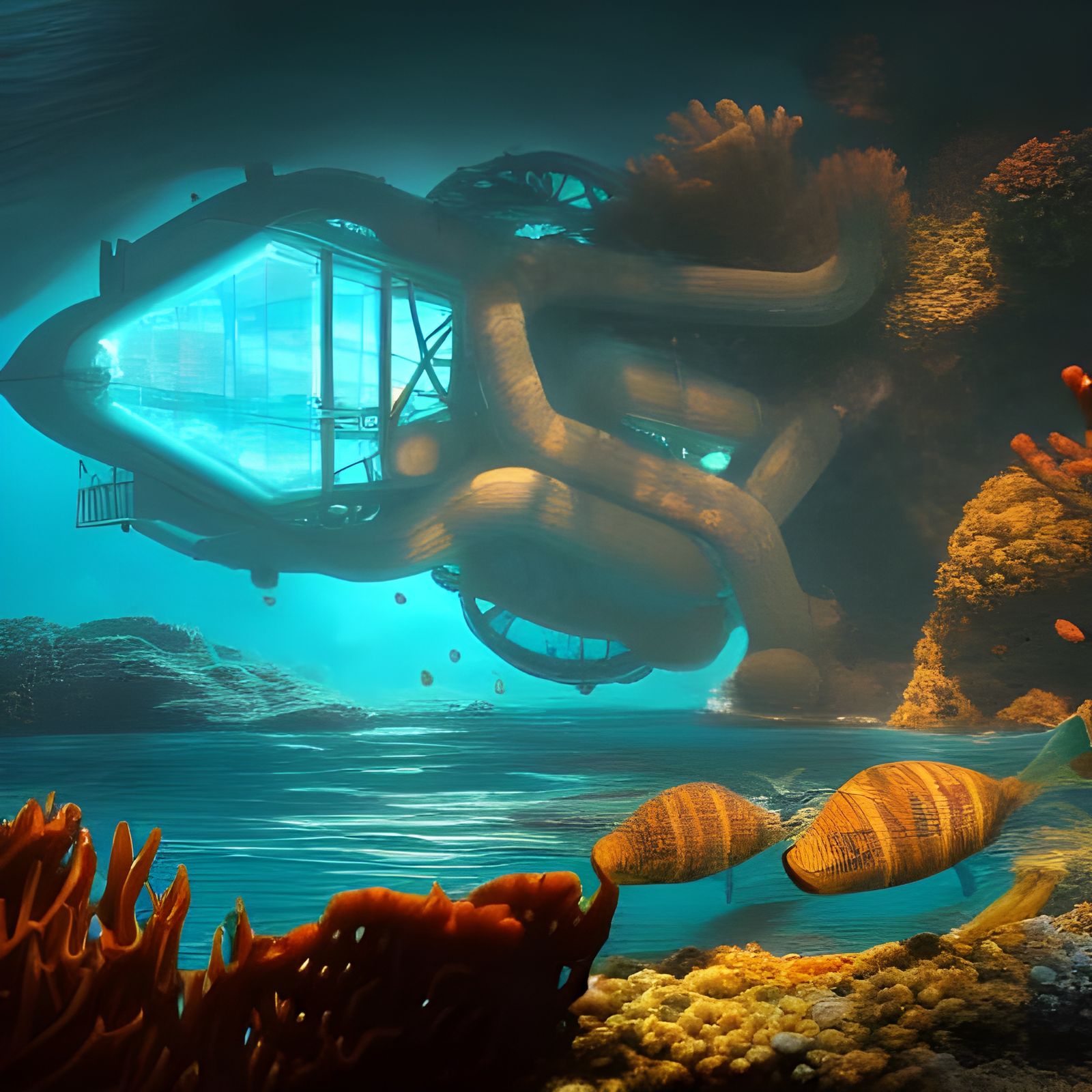 Glassy Underwater Research Facility: Detailed Matte Painting