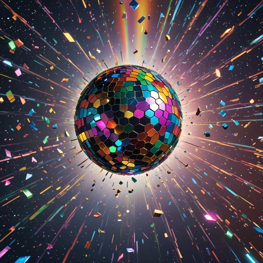 Rainbow Disco Ball Floating in Space: Fantasy Art
