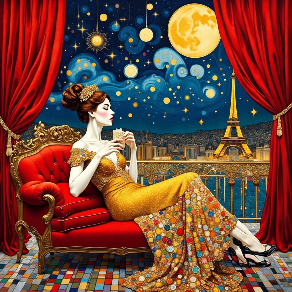 Surreal Movie House in Klimt-Inspired Pop Art