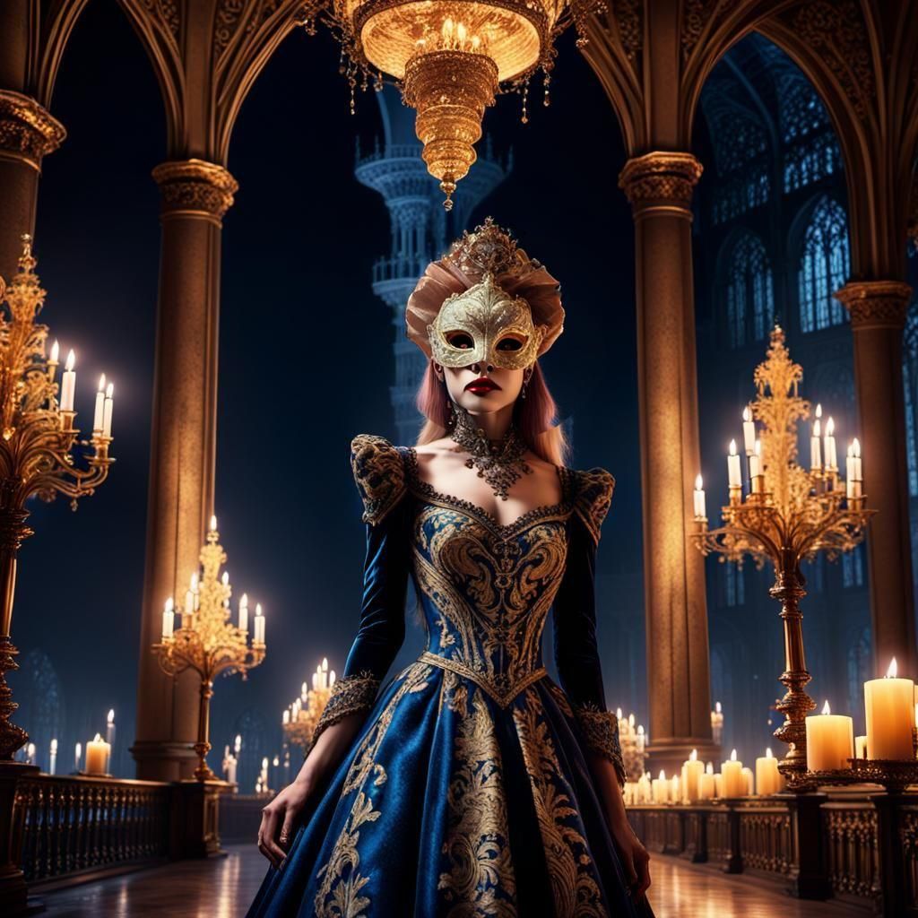 Elegant Vampire at Masquerade Ball in Detailed Painting