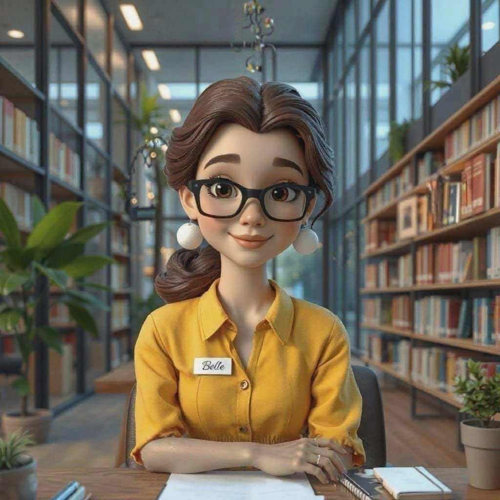 Enchanting City Librarian Portrait in Pixar-Inspired Style