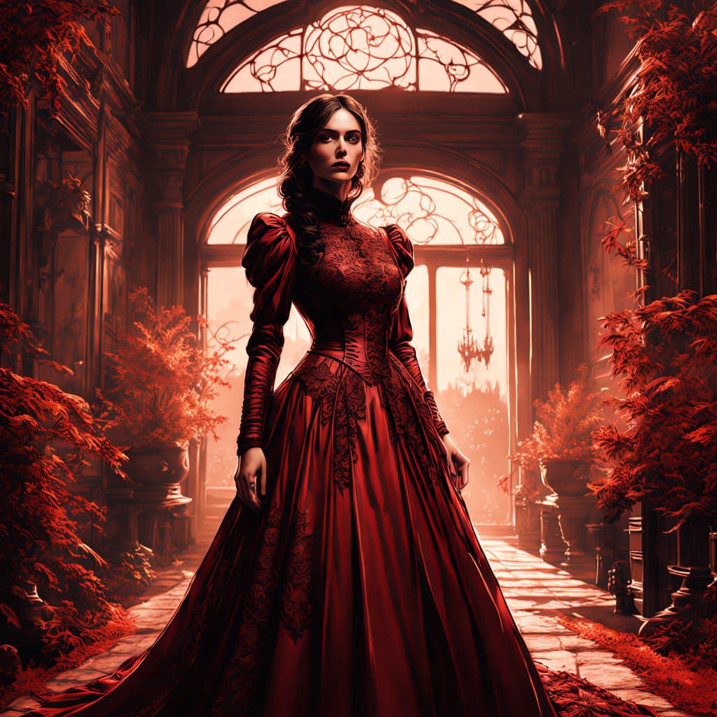 Elegant Lady in Victorian Manor: Dark Fantasy Concept Art