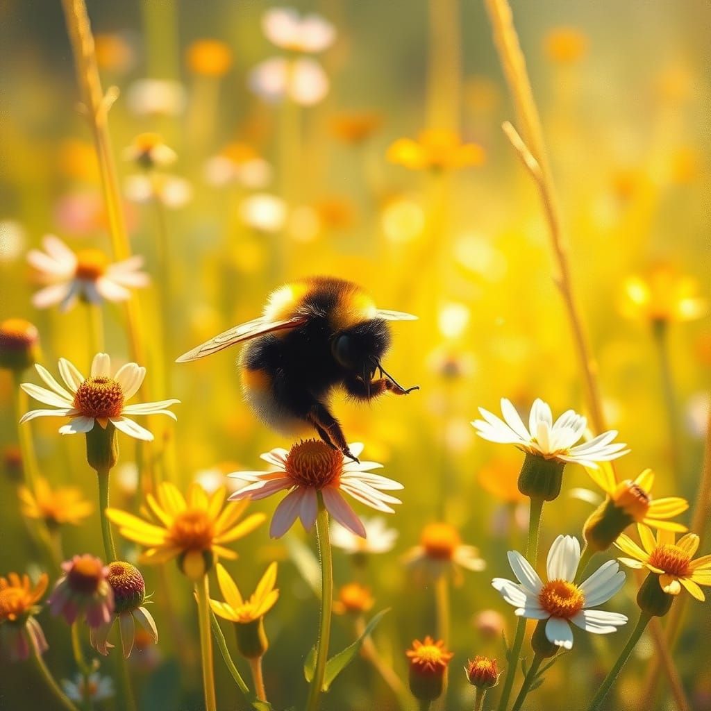 Bumblebee in Meadow: Impressionist-Style Sunlight
