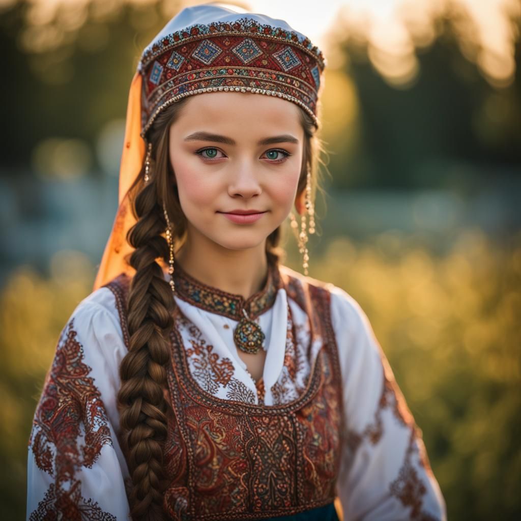 Portrait of Tatar Girl with Bokeh Effect