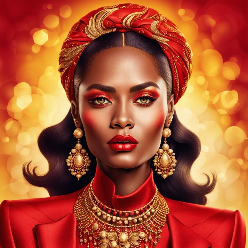 Vibrant Fashion Illustration of Woman in Red