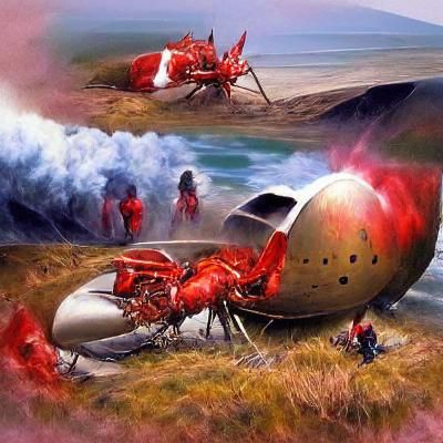 Lobster People Crash Landing: Sci-Fi Illustration