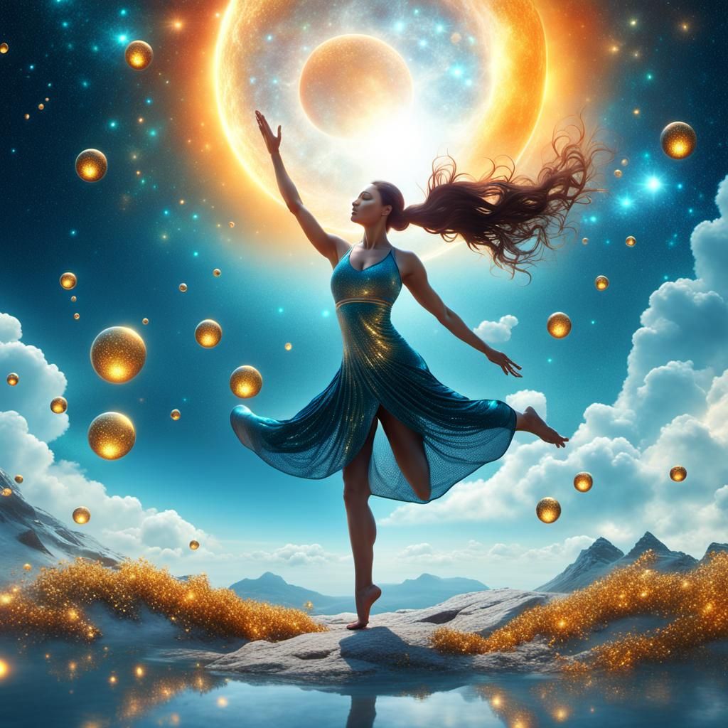 Girl Doing Yoga in Sci-Fi Sky