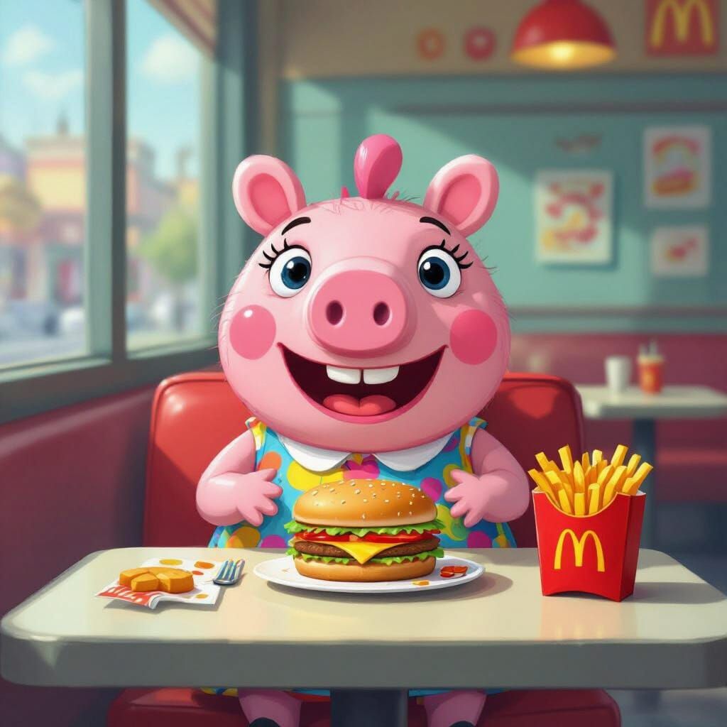 Peppa Pig Enjoys McDonald's in Cartoon Style