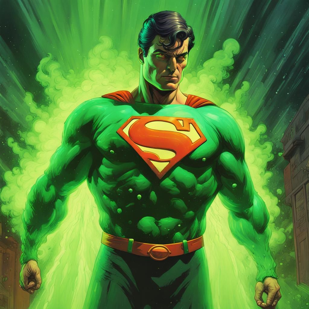 Poisoned Superman in Kryptonite Suit: 70s Comic Art