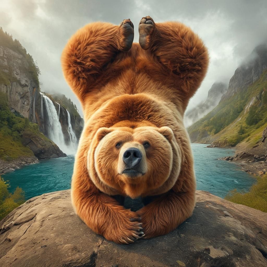 Obese Kodiak Bear Handstand Panoramic Photograph