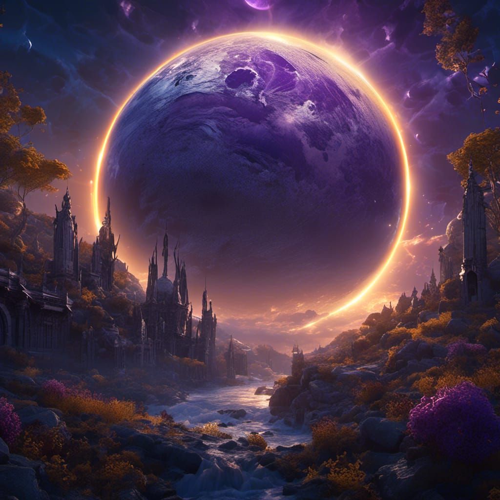 Solar Eclipse and Blue Moon Fantasy Art