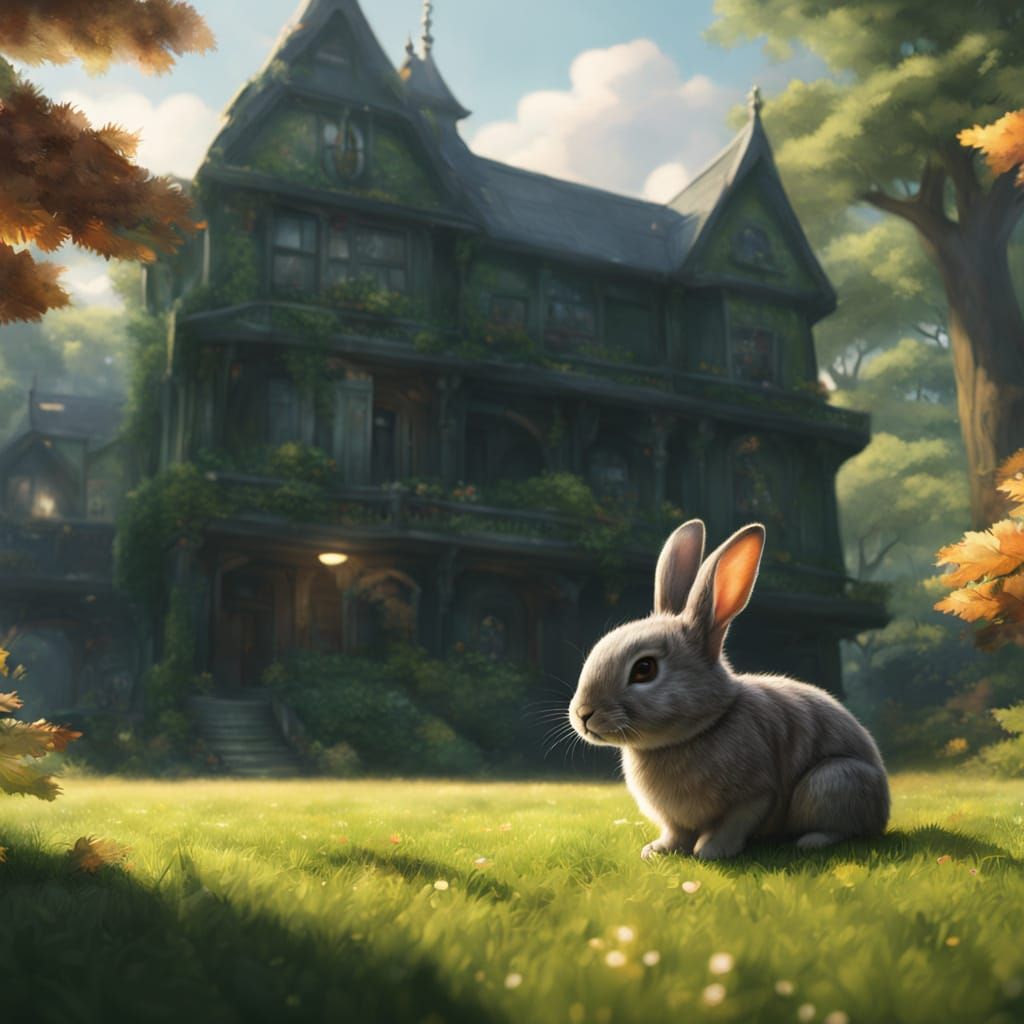 Cute Bunny in Sun-Dappled Grass - 3D Anime Style