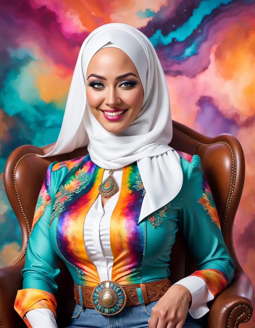 Psychedelic Alcohol Ink Portrait of Woman in Hijab