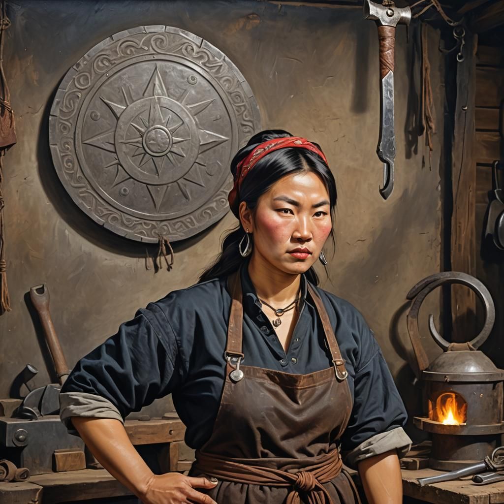 Mongolian Blacksmith Woman in Victorian Caravaggio Style