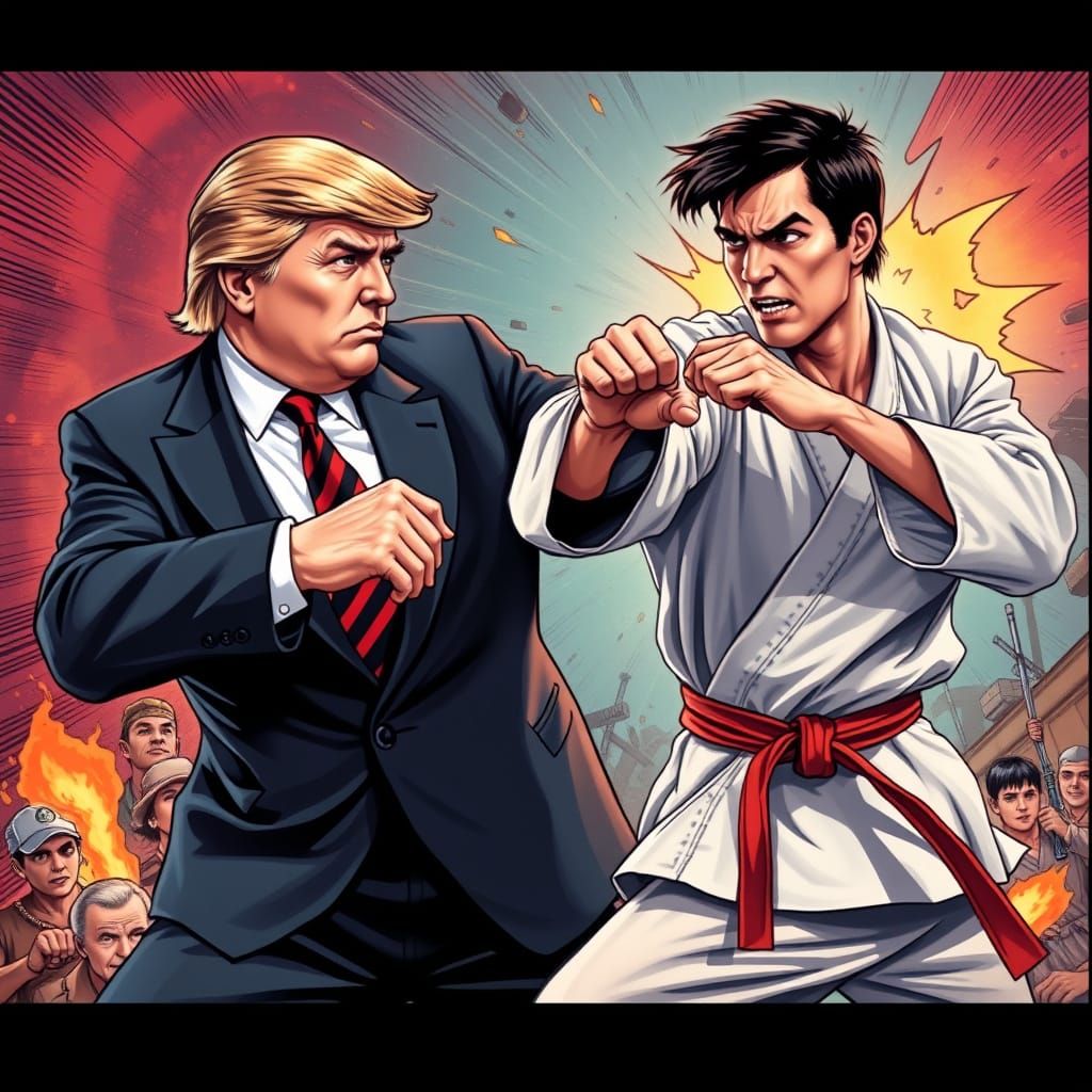 Donald Trump vs Ralph Macchio Karate Illustration