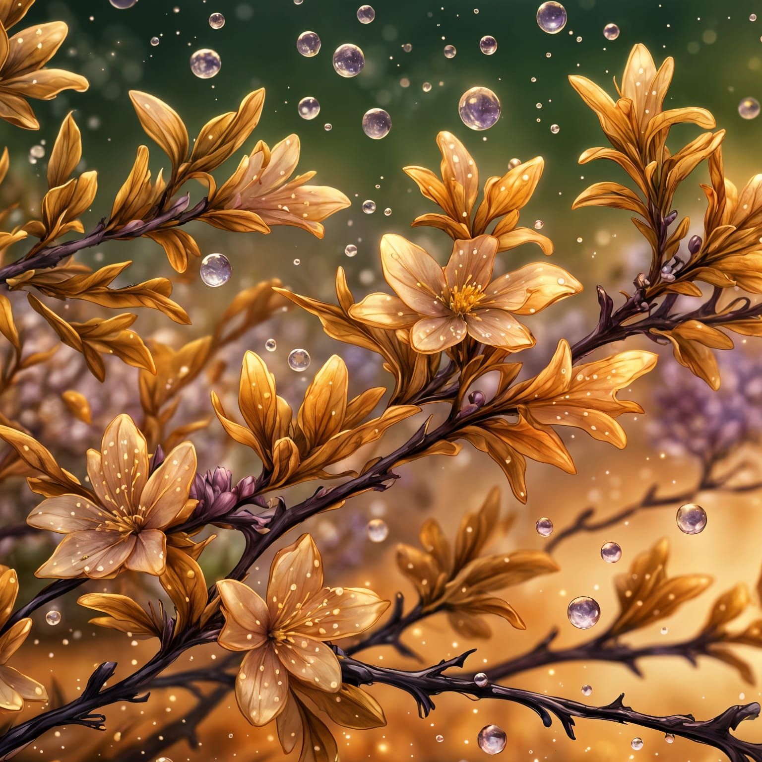 Crystal Lavender Flowers with Dew in Fantasy Style