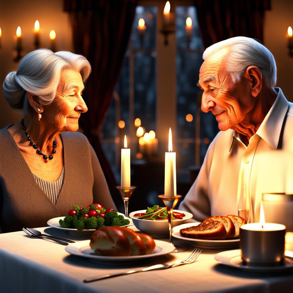 Romantic Candlelit Dinner with Elderly Couple in 3D