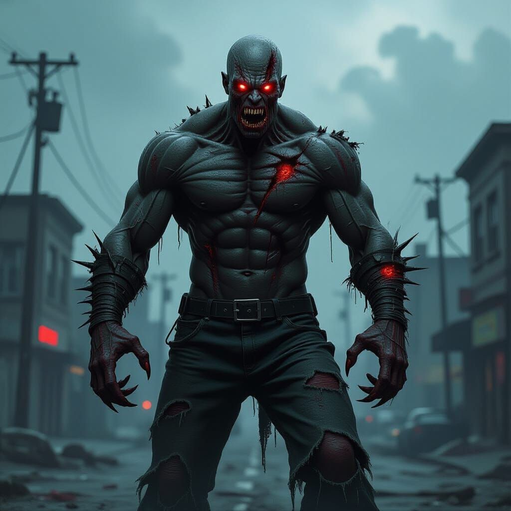 Demonic Zombie Man with Steroid Claws in Dark Fantasy Style