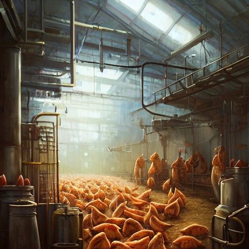 Cinematic Portrait of Poultry Meat Processing Factory