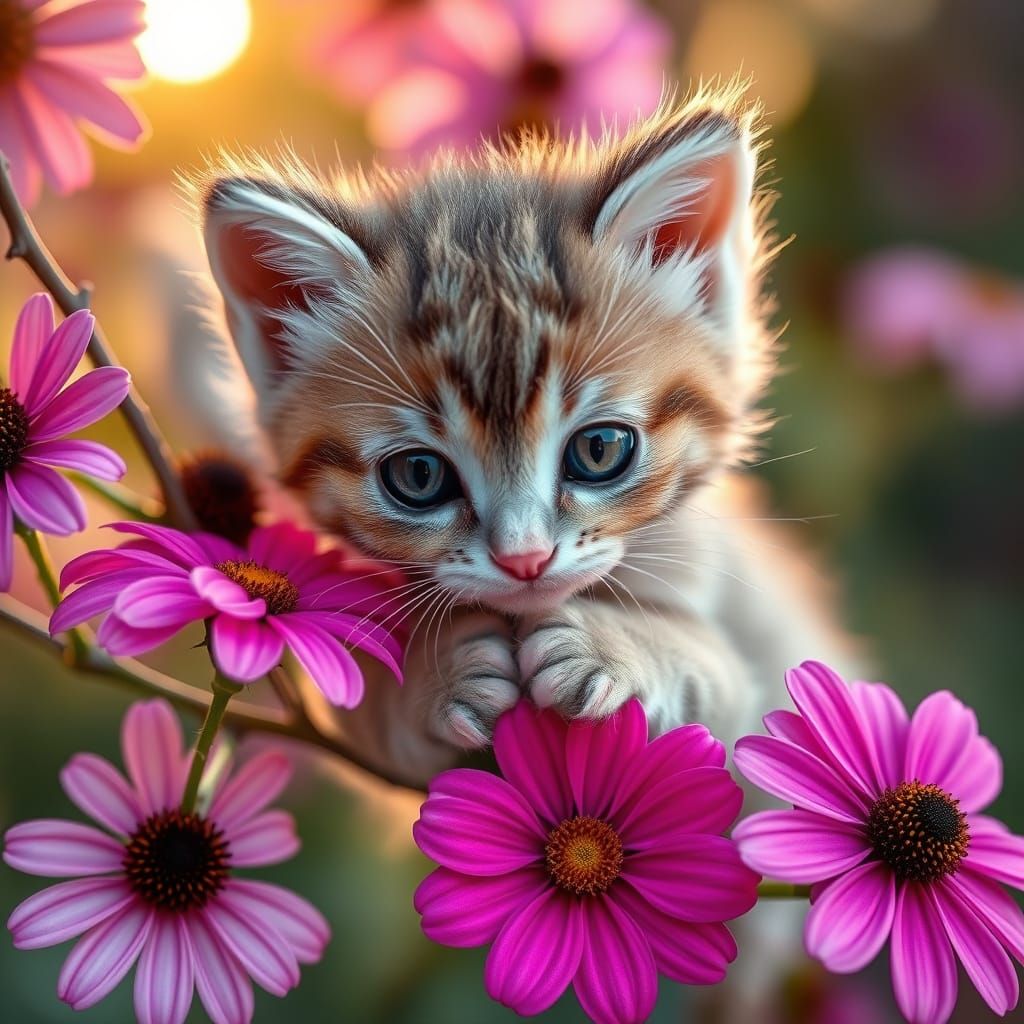 Adorable Kitten in Spring Blooms