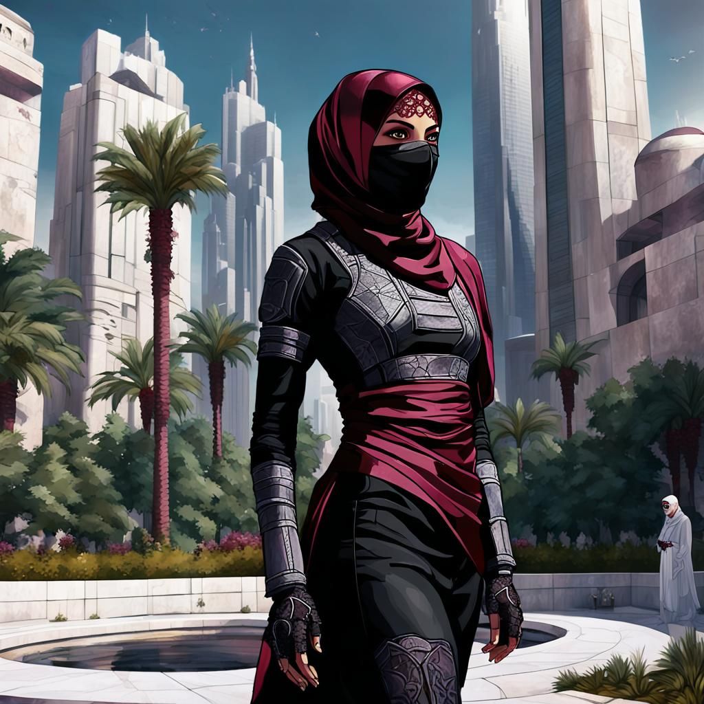 Cyberpunk Ninja Knight in Opulent Cityscape