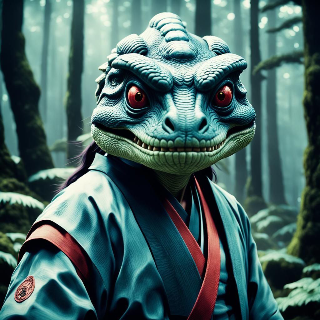 Cinematic Black Female Kappa Yokai Portrait
