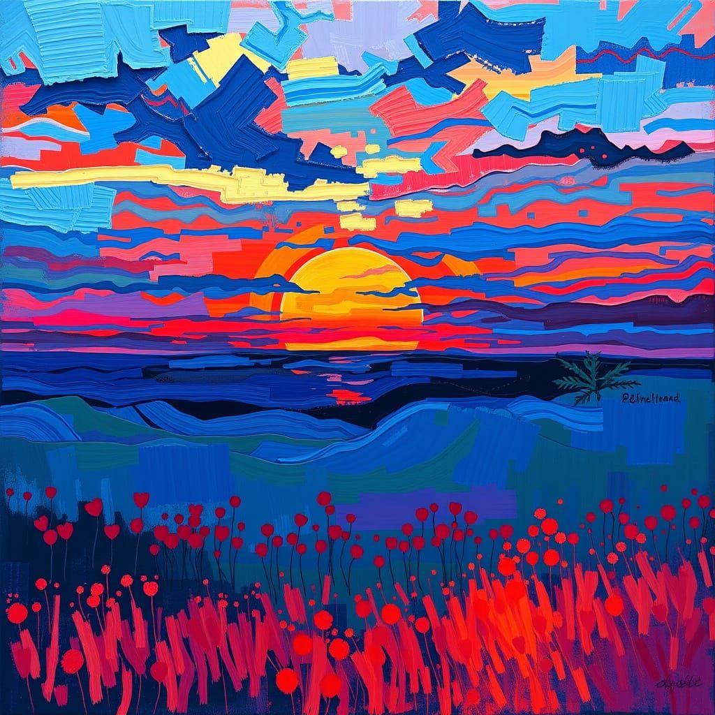 Vibrant Summer Sunset in Abstract Surrealism