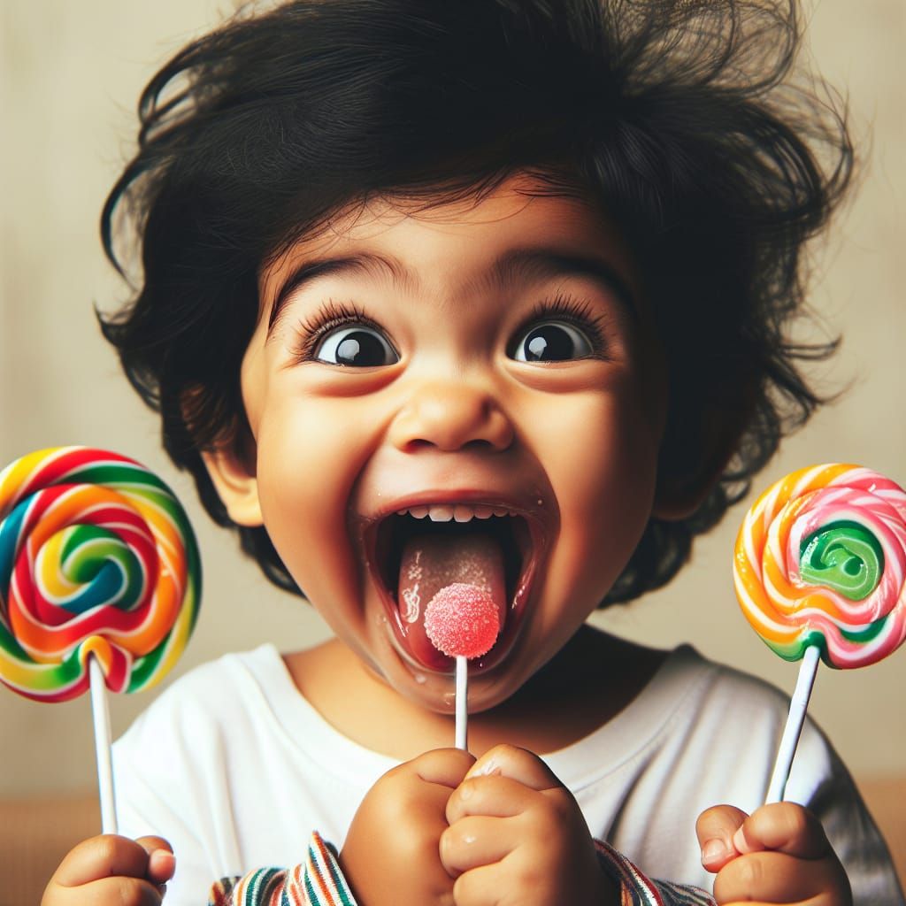 Expressive Toddler with Colorful Lollipops