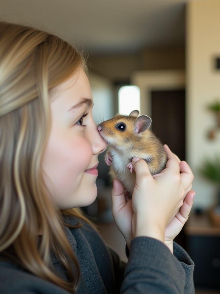 Girl and Hamster Share Tender Moment in Hyperrealistic Portr...