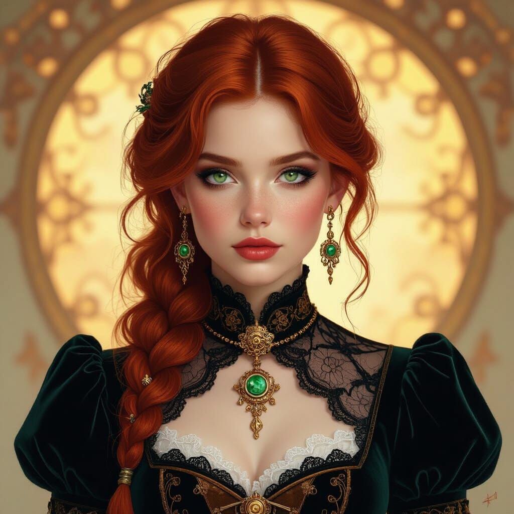 Steampunk Woman with Fiery Hair as Digital Art